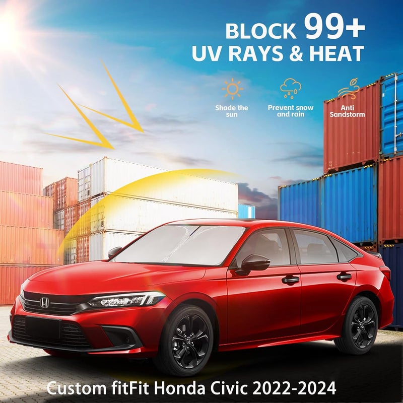 AuyNeas for Honda Civic 2022 2023 2024 2025 Windshield Sun Shade - Custom Fit Civic Accessories Front Window Shade Sun Visor Foldable Sunshade Blocks UV Rays Summer Must Have Car Accessories - Image 2